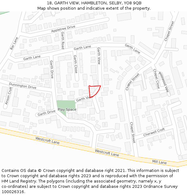 18, GARTH VIEW, HAMBLETON, SELBY, YO8 9QB: Location map and indicative extent of plot