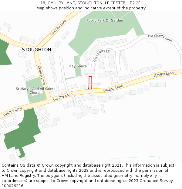 18, GAULBY LANE, STOUGHTON, LEICESTER, LE2 2FL: Location map and indicative extent of plot