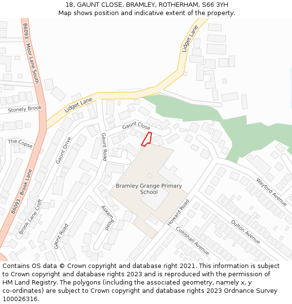 18, GAUNT CLOSE, BRAMLEY, ROTHERHAM, S66 3YH: Location map and indicative extent of plot