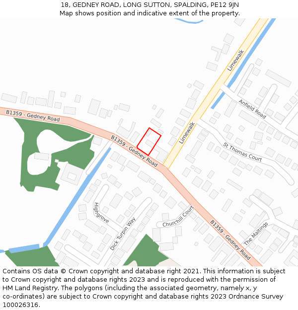 18, GEDNEY ROAD, LONG SUTTON, SPALDING, PE12 9JN: Location map and indicative extent of plot