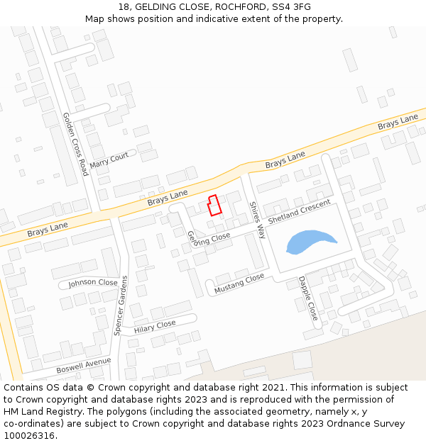 18, GELDING CLOSE, ROCHFORD, SS4 3FG: Location map and indicative extent of plot