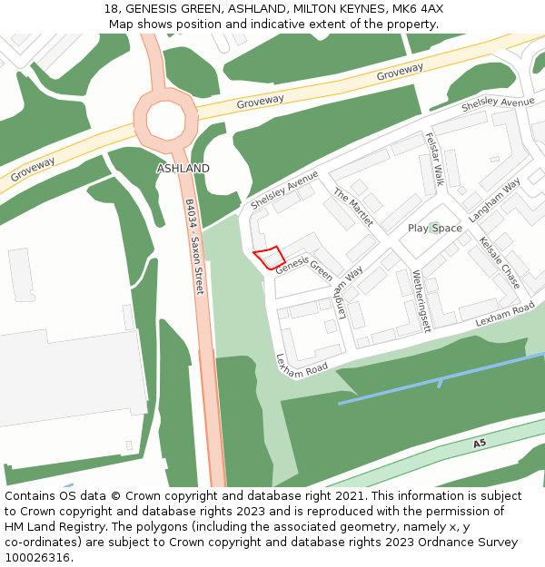 18, GENESIS GREEN, ASHLAND, MILTON KEYNES, MK6 4AX: Location map and indicative extent of plot