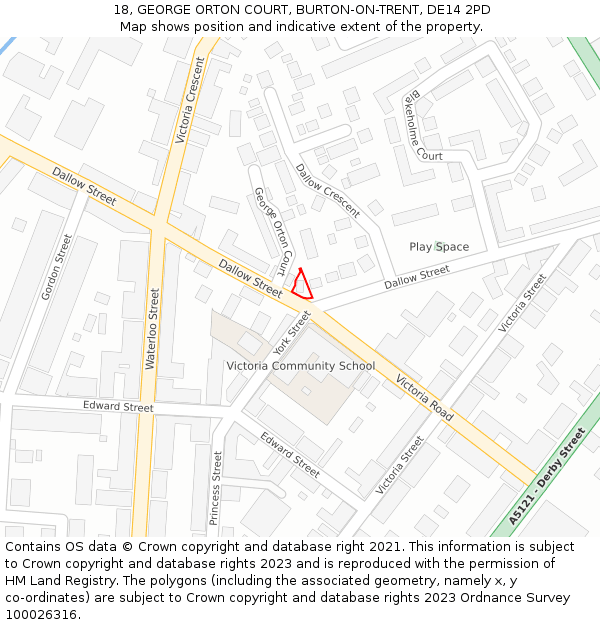 18, GEORGE ORTON COURT, BURTON-ON-TRENT, DE14 2PD: Location map and indicative extent of plot