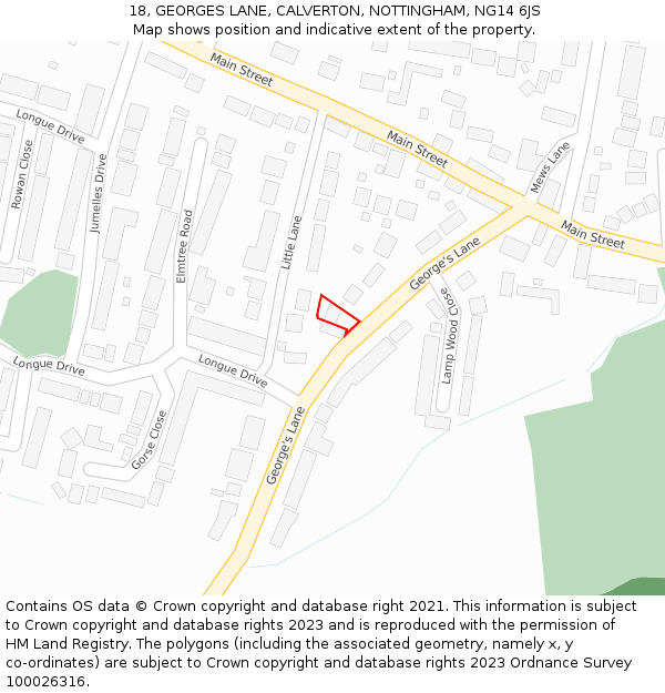 18, GEORGES LANE, CALVERTON, NOTTINGHAM, NG14 6JS: Location map and indicative extent of plot