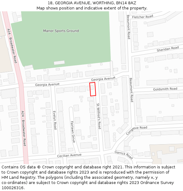 18, GEORGIA AVENUE, WORTHING, BN14 8AZ: Location map and indicative extent of plot
