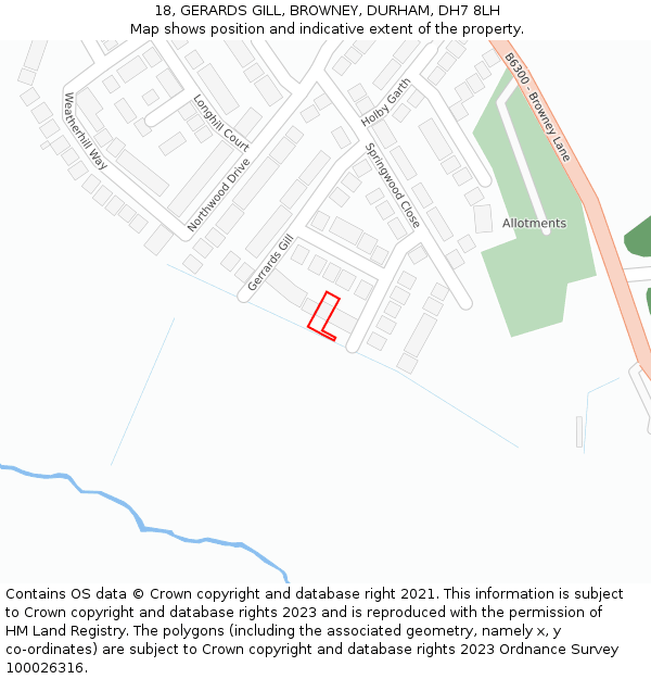 18, GERARDS GILL, BROWNEY, DURHAM, DH7 8LH: Location map and indicative extent of plot