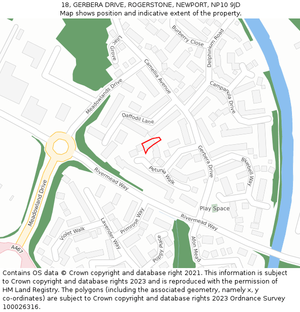 18, GERBERA DRIVE, ROGERSTONE, NEWPORT, NP10 9JD: Location map and indicative extent of plot