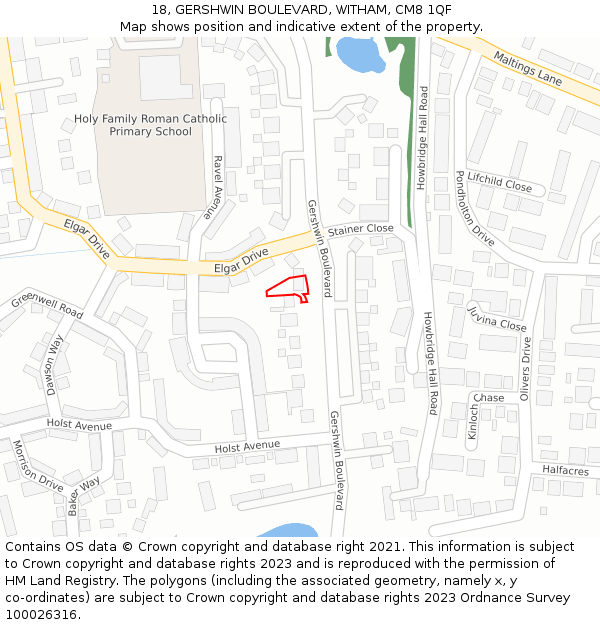 18, GERSHWIN BOULEVARD, WITHAM, CM8 1QF: Location map and indicative extent of plot