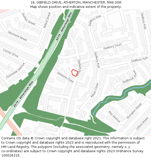 18, GIBFIELD DRIVE, ATHERTON, MANCHESTER, M46 0GR: Location map and indicative extent of plot