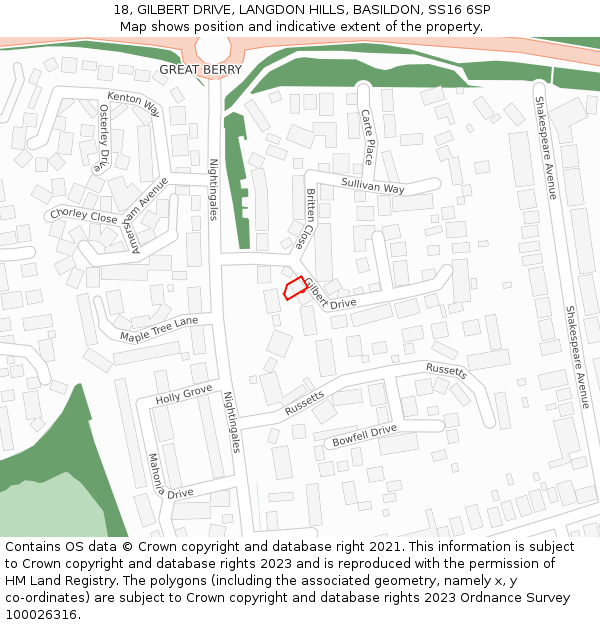 18, GILBERT DRIVE, LANGDON HILLS, BASILDON, SS16 6SP: Location map and indicative extent of plot