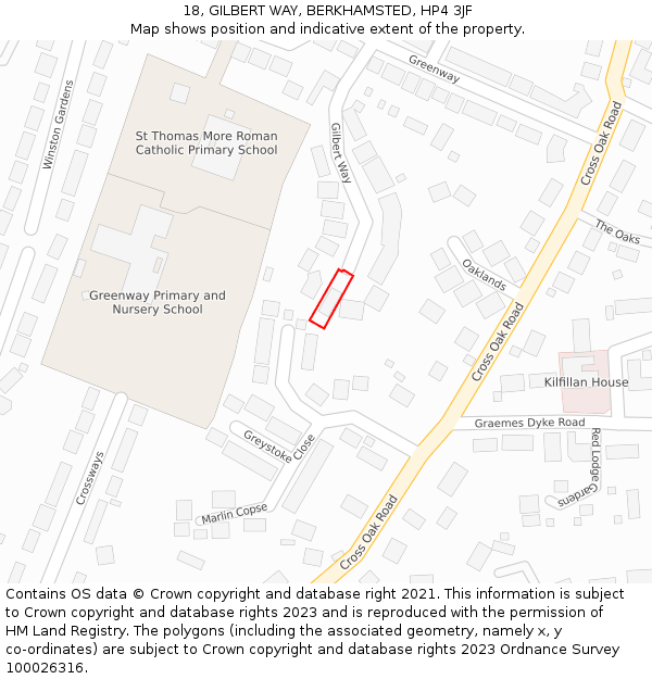 18, GILBERT WAY, BERKHAMSTED, HP4 3JF: Location map and indicative extent of plot