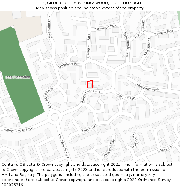 18, GILDERIDGE PARK, KINGSWOOD, HULL, HU7 3GH: Location map and indicative extent of plot