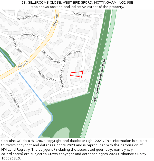 18, GILLERCOMB CLOSE, WEST BRIDGFORD, NOTTINGHAM, NG2 6SE: Location map and indicative extent of plot