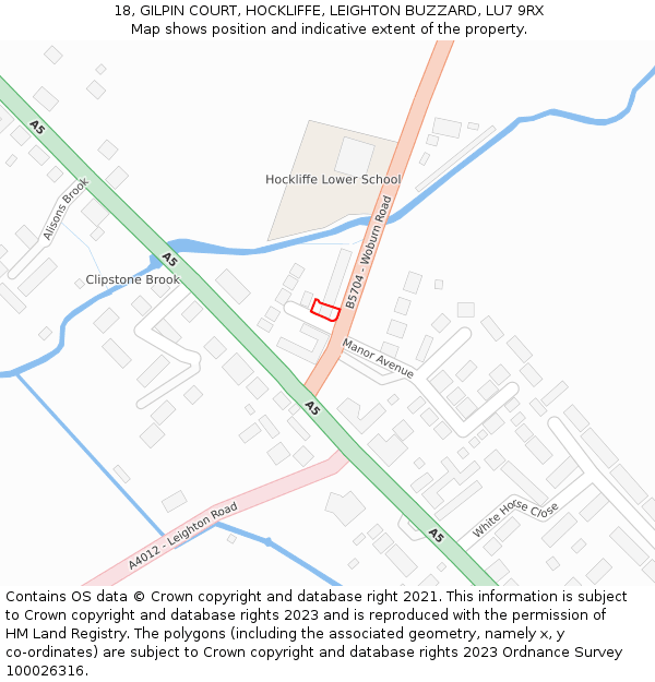 18, GILPIN COURT, HOCKLIFFE, LEIGHTON BUZZARD, LU7 9RX: Location map and indicative extent of plot
