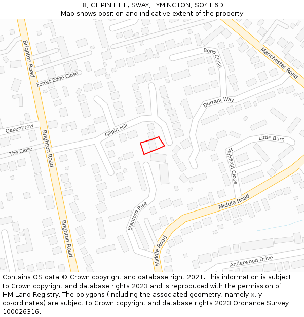 18, GILPIN HILL, SWAY, LYMINGTON, SO41 6DT: Location map and indicative extent of plot