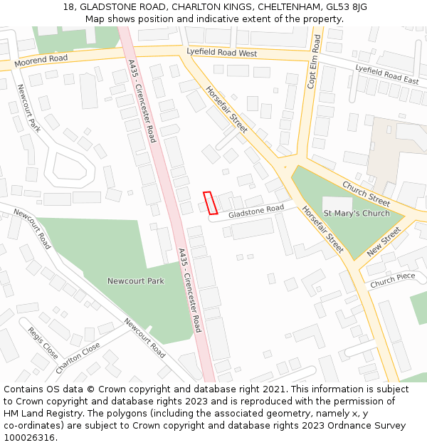 18, GLADSTONE ROAD, CHARLTON KINGS, CHELTENHAM, GL53 8JG: Location map and indicative extent of plot