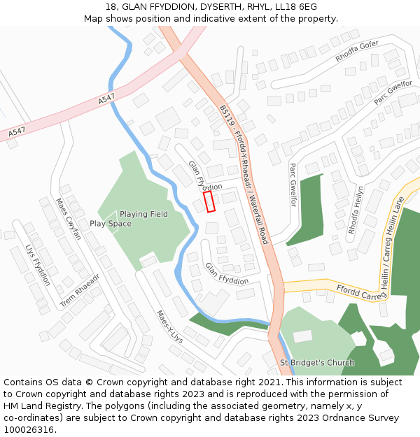 18, GLAN FFYDDION, DYSERTH, RHYL, LL18 6EG: Location map and indicative extent of plot