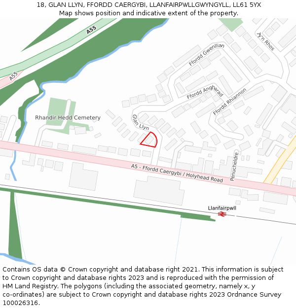 18, GLAN LLYN, FFORDD CAERGYBI, LLANFAIRPWLLGWYNGYLL, LL61 5YX: Location map and indicative extent of plot