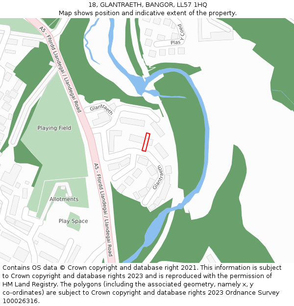 18, GLANTRAETH, BANGOR, LL57 1HQ: Location map and indicative extent of plot