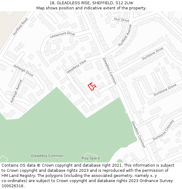 18, GLEADLESS RISE, SHEFFIELD, S12 2UW: Location map and indicative extent of plot