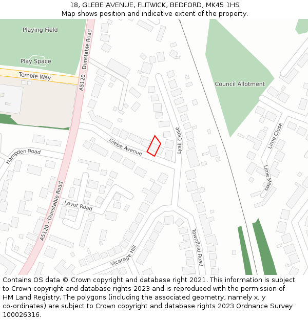 18, GLEBE AVENUE, FLITWICK, BEDFORD, MK45 1HS: Location map and indicative extent of plot