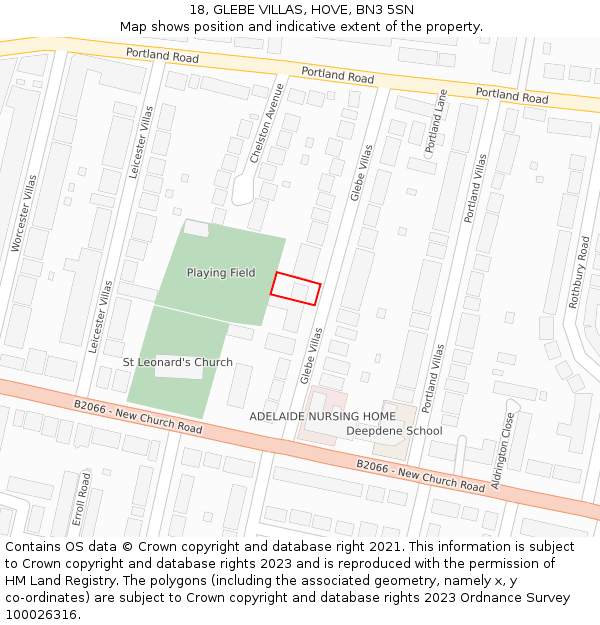 18, GLEBE VILLAS, HOVE, BN3 5SN: Location map and indicative extent of plot