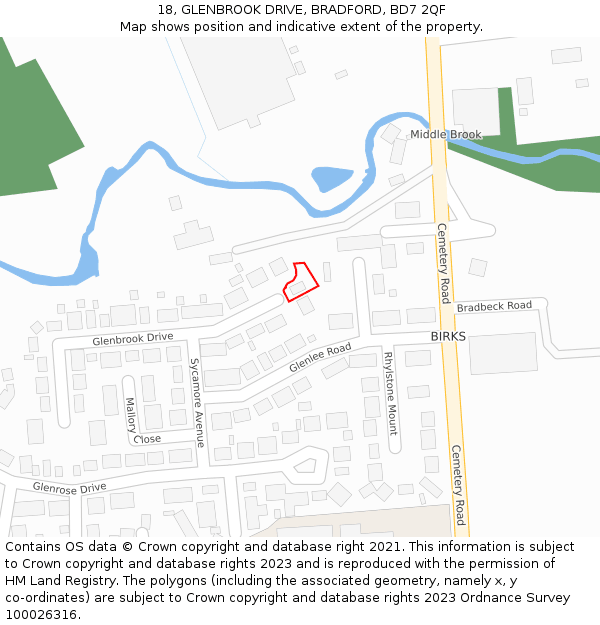 18, GLENBROOK DRIVE, BRADFORD, BD7 2QF: Location map and indicative extent of plot