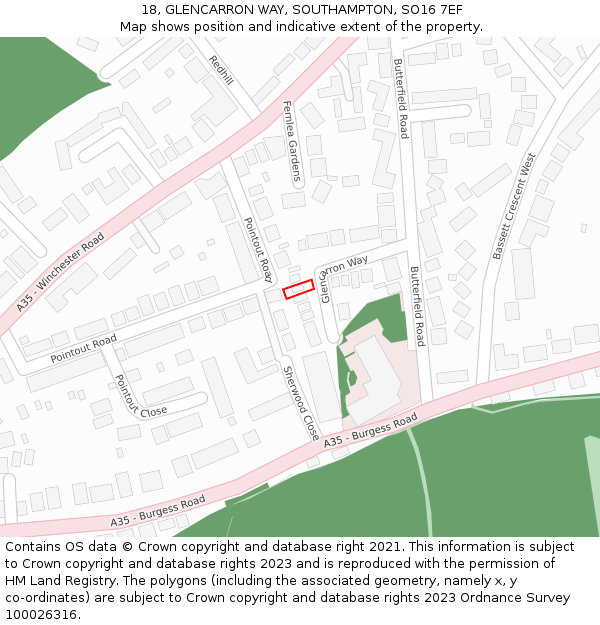 18, GLENCARRON WAY, SOUTHAMPTON, SO16 7EF: Location map and indicative extent of plot