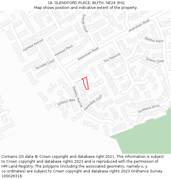 18, GLENDFORD PLACE, BLYTH, NE24 3HQ: Location map and indicative extent of plot