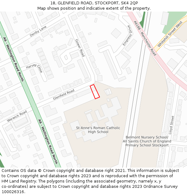 18, GLENFIELD ROAD, STOCKPORT, SK4 2QP: Location map and indicative extent of plot