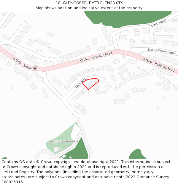 18, GLENGORSE, BATTLE, TN33 0TX: Location map and indicative extent of plot