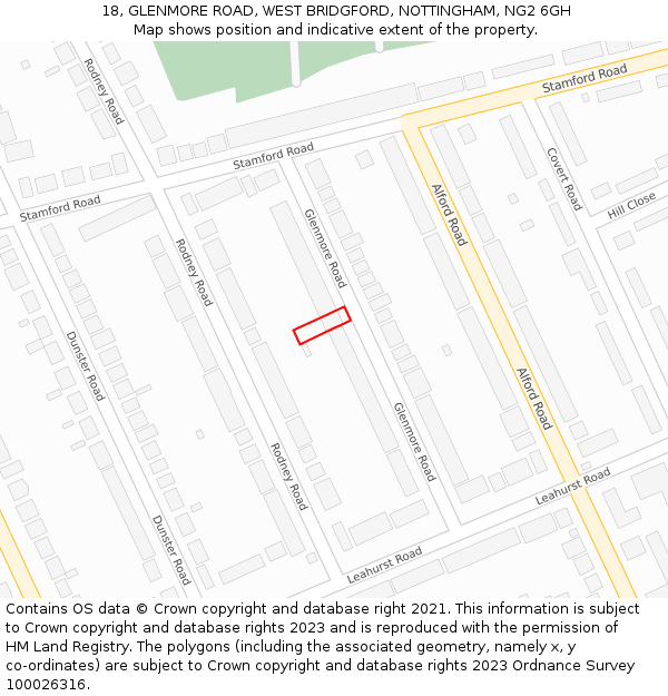 18, GLENMORE ROAD, WEST BRIDGFORD, NOTTINGHAM, NG2 6GH: Location map and indicative extent of plot