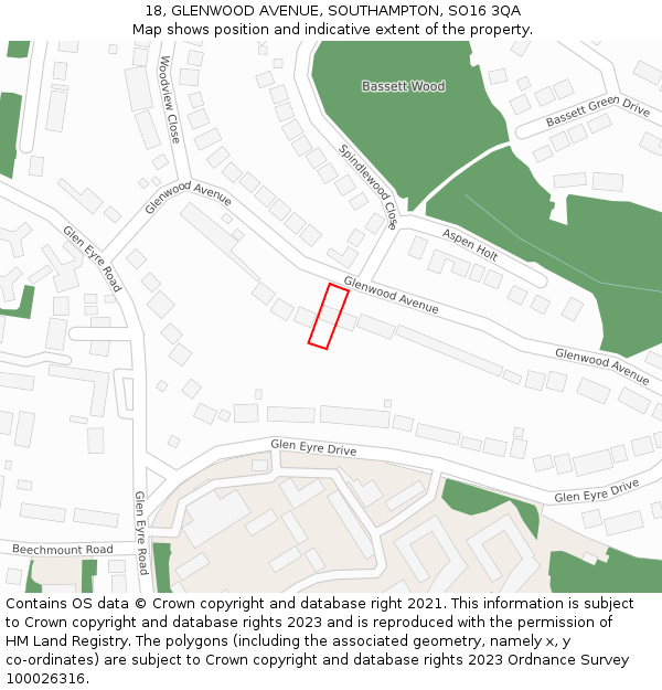 18, GLENWOOD AVENUE, SOUTHAMPTON, SO16 3QA: Location map and indicative extent of plot