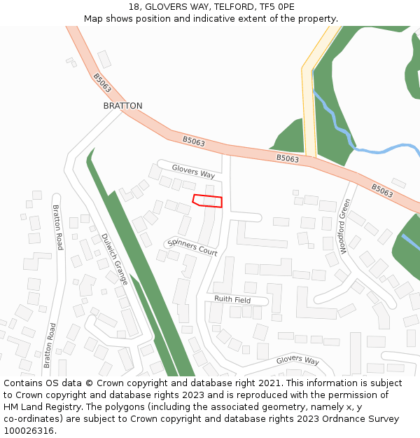 18, GLOVERS WAY, TELFORD, TF5 0PE: Location map and indicative extent of plot