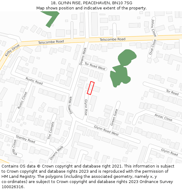 18, GLYNN RISE, PEACEHAVEN, BN10 7SG: Location map and indicative extent of plot