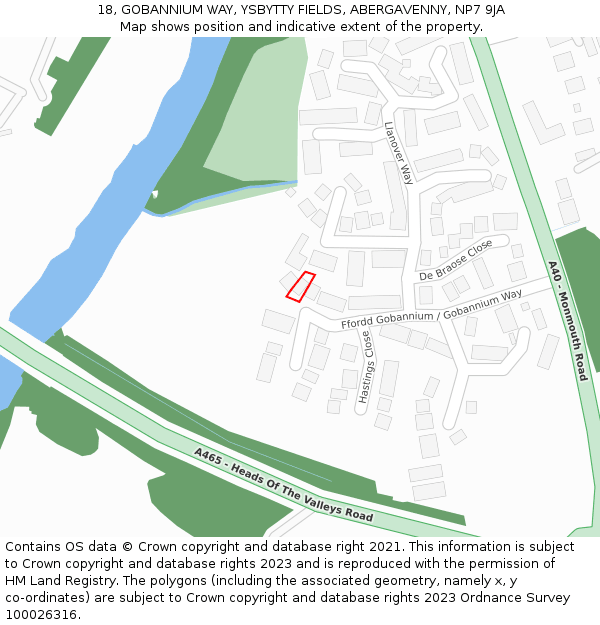 18, GOBANNIUM WAY, YSBYTTY FIELDS, ABERGAVENNY, NP7 9JA: Location map and indicative extent of plot