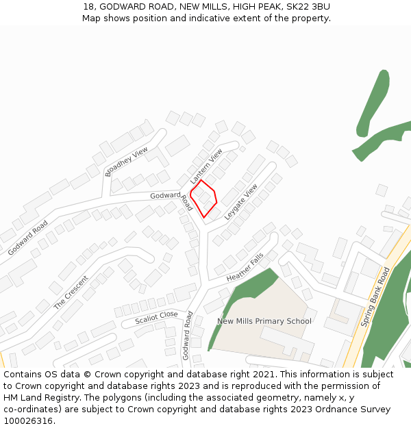 18, GODWARD ROAD, NEW MILLS, HIGH PEAK, SK22 3BU: Location map and indicative extent of plot