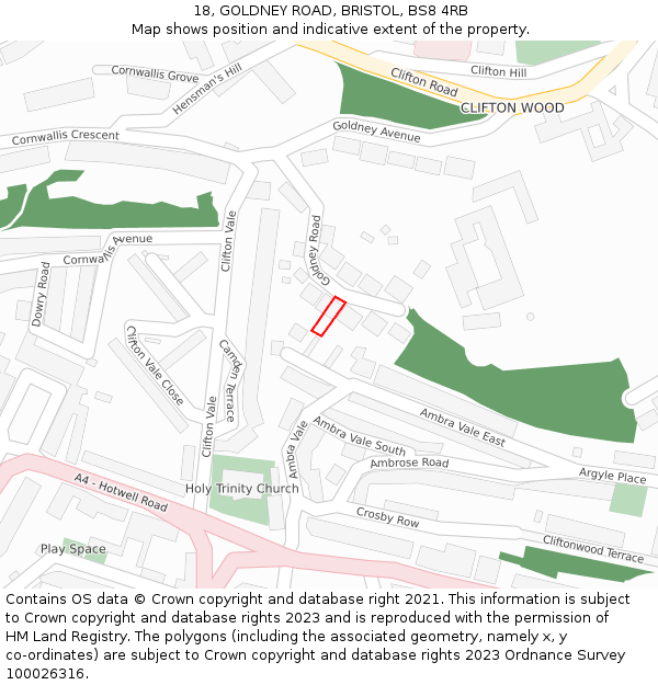 18, GOLDNEY ROAD, BRISTOL, BS8 4RB: Location map and indicative extent of plot