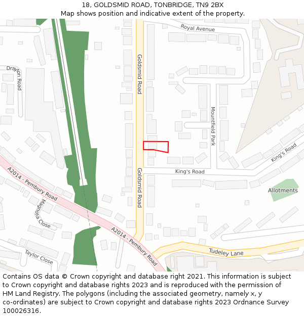 18, GOLDSMID ROAD, TONBRIDGE, TN9 2BX: Location map and indicative extent of plot