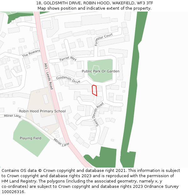 18, GOLDSMITH DRIVE, ROBIN HOOD, WAKEFIELD, WF3 3TF: Location map and indicative extent of plot