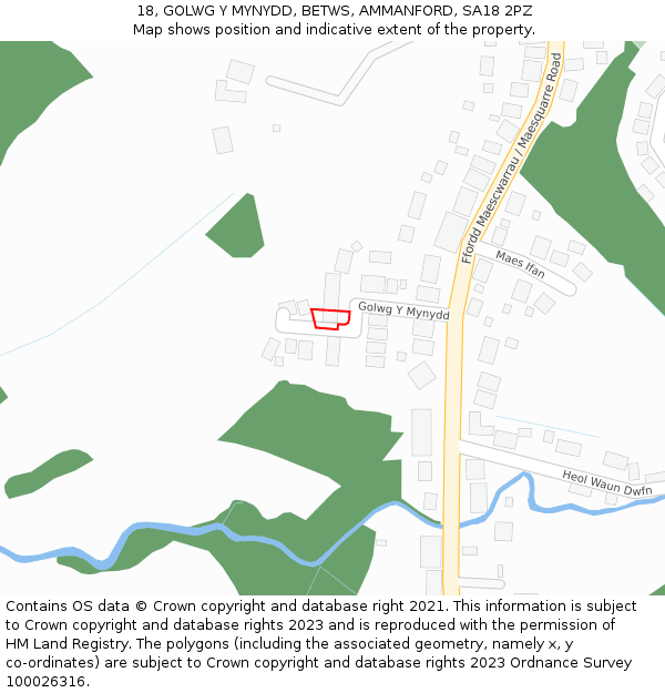 18, GOLWG Y MYNYDD, BETWS, AMMANFORD, SA18 2PZ: Location map and indicative extent of plot