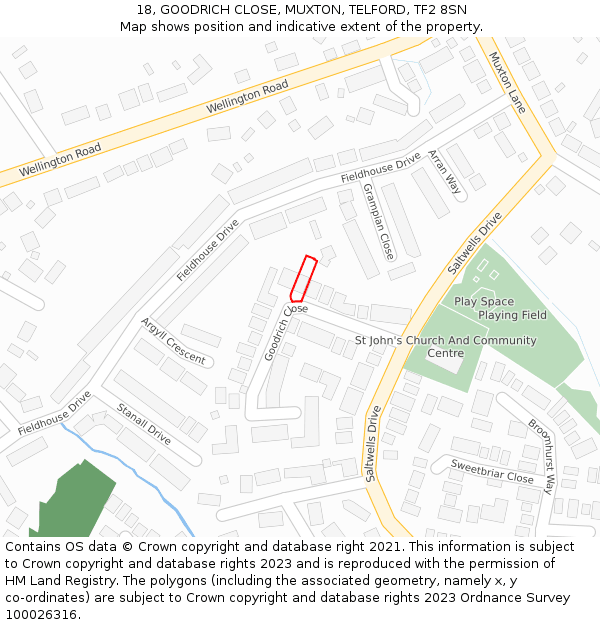 18, GOODRICH CLOSE, MUXTON, TELFORD, TF2 8SN: Location map and indicative extent of plot