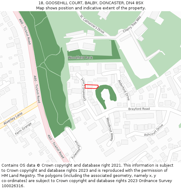 18, GOOSEHILL COURT, BALBY, DONCASTER, DN4 8SX: Location map and indicative extent of plot