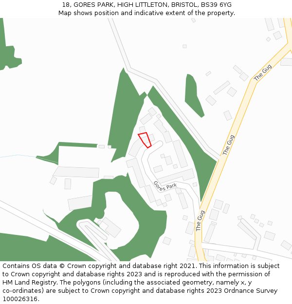 18, GORES PARK, HIGH LITTLETON, BRISTOL, BS39 6YG: Location map and indicative extent of plot