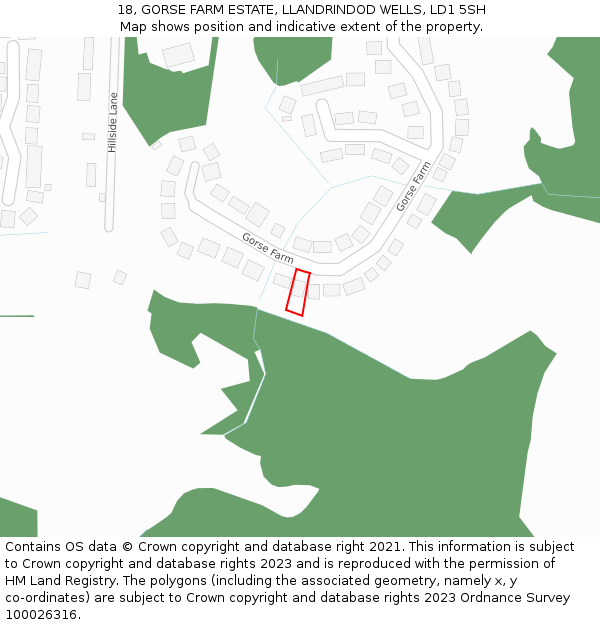 18, GORSE FARM ESTATE, LLANDRINDOD WELLS, LD1 5SH: Location map and indicative extent of plot