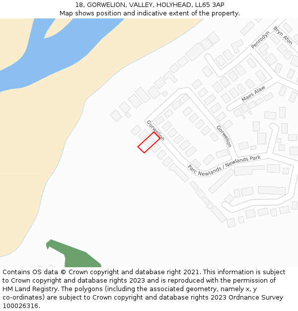 18, GORWELION, VALLEY, HOLYHEAD, LL65 3AP: Location map and indicative extent of plot
