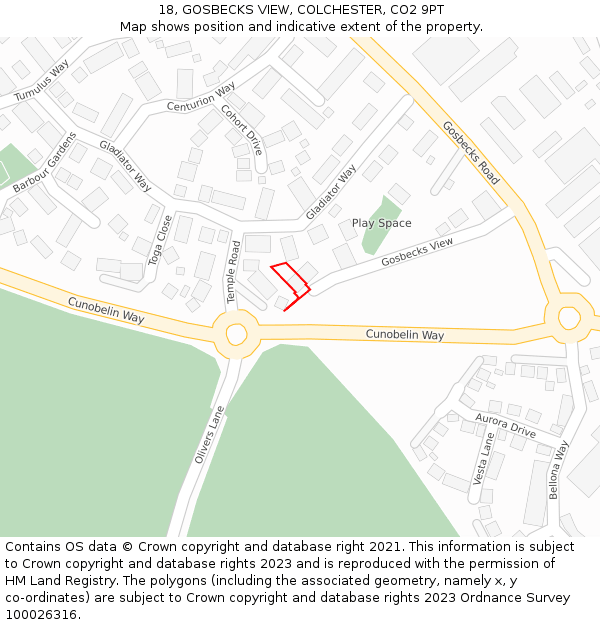 18, GOSBECKS VIEW, COLCHESTER, CO2 9PT: Location map and indicative extent of plot