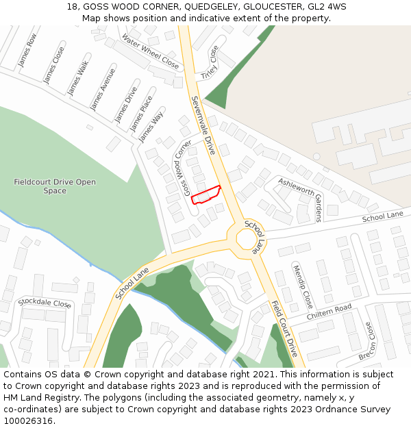 18, GOSS WOOD CORNER, QUEDGELEY, GLOUCESTER, GL2 4WS: Location map and indicative extent of plot