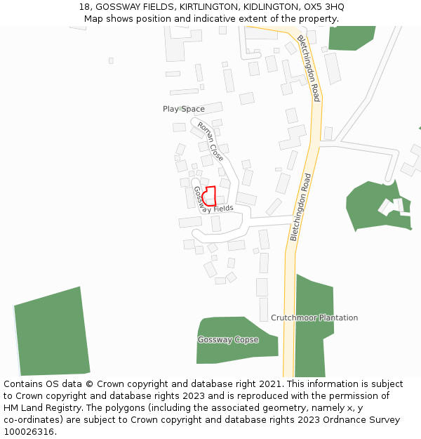 18, GOSSWAY FIELDS, KIRTLINGTON, KIDLINGTON, OX5 3HQ: Location map and indicative extent of plot