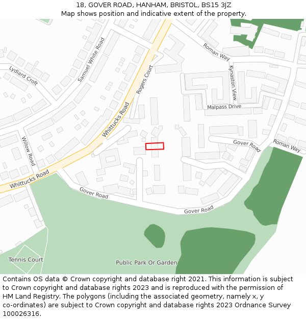 18, GOVER ROAD, HANHAM, BRISTOL, BS15 3JZ: Location map and indicative extent of plot